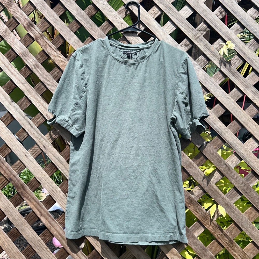 Helmut Lang Green DISTRESSED COTTON T-SHIRT size xl
